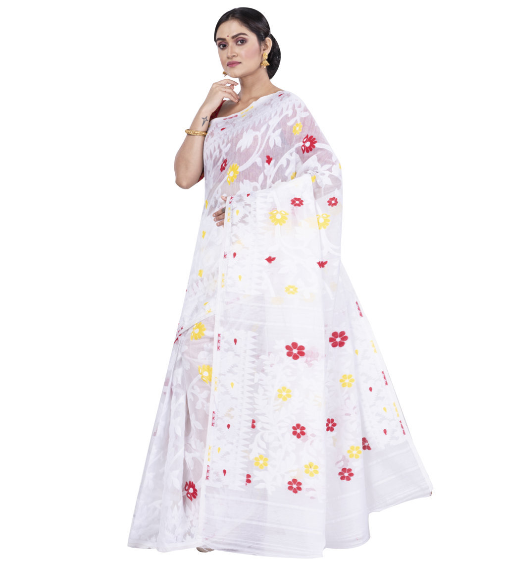 White Pure Cotton Fulpori__Jamd Jamdani Saree (495)